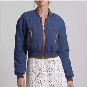 NEW! 7 FOR ALL MANKIND Quilted Chambray Bomber Jacket Medium Wash Blue Size S